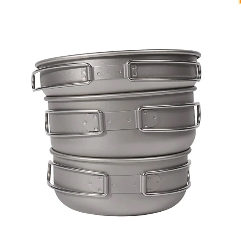 Nồi Keith 3-Piece Titanium Pot and Pan Cook Set 3 nồi xếp chồng, quai dựng đứng