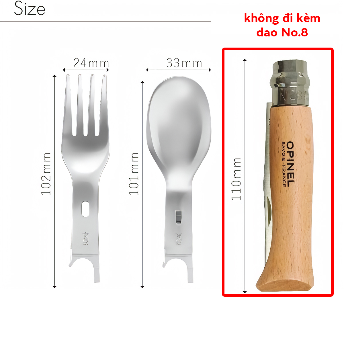 Opinel Bộ Muỗng Nĩa Cắm Trại Picnic+ Cho No.8 ( không bao gồm dao No.8 )