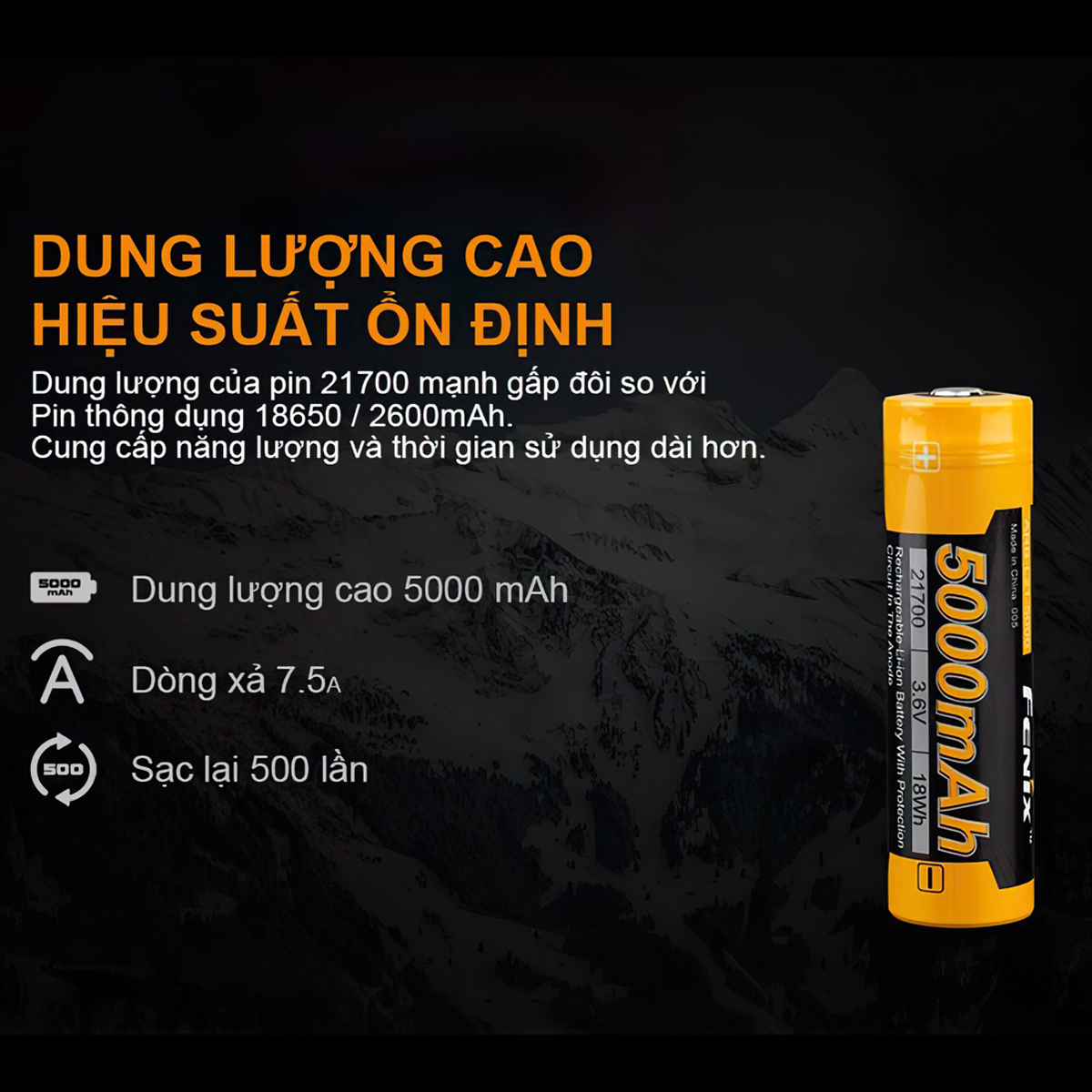 Fenix  Pin sạc 21700 ARB-L21-5000 V2.0 dung lượng 5000 mAh