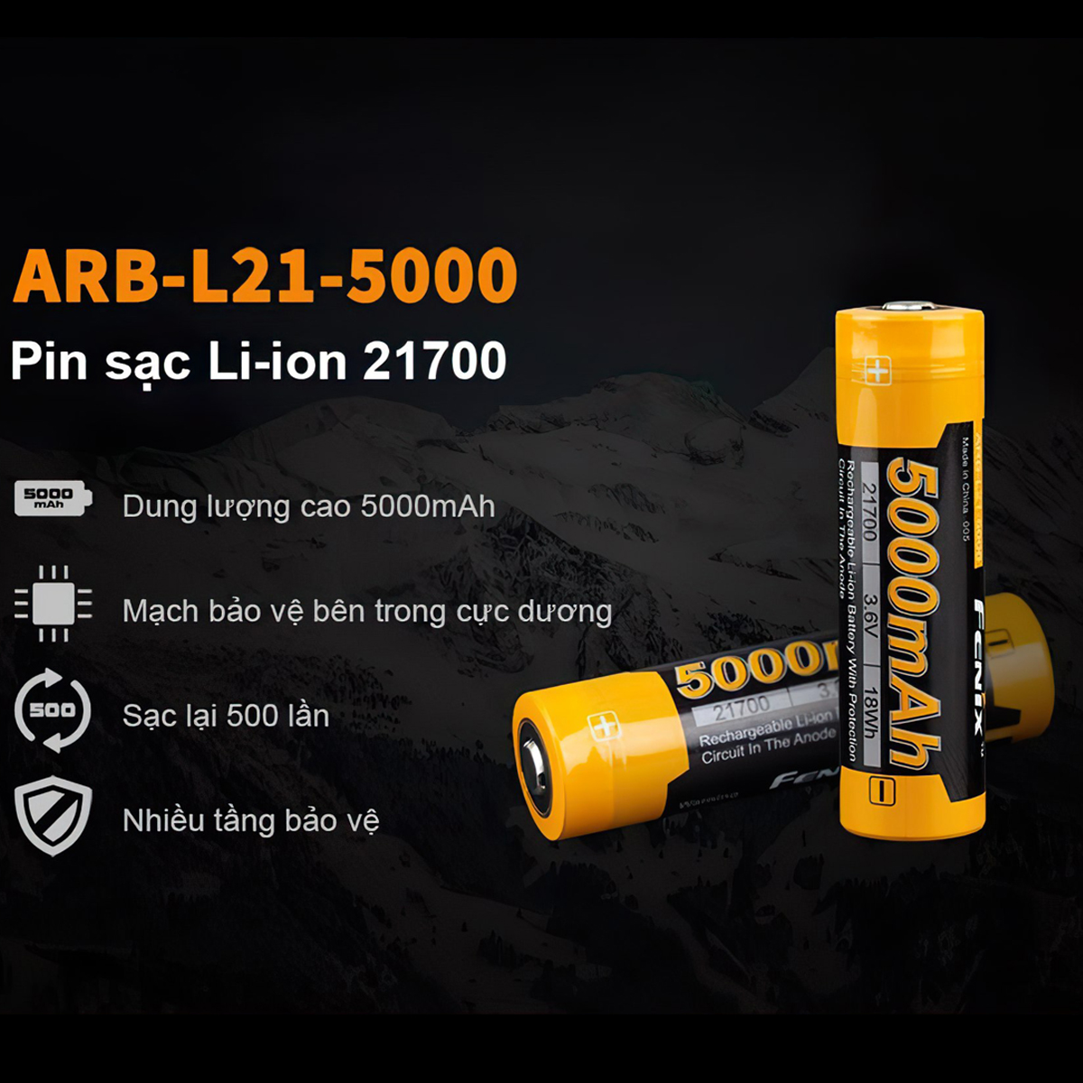 Fenix  Pin sạc 21700 ARB-L21-5000 V2.0 dung lượng 5000 mAh