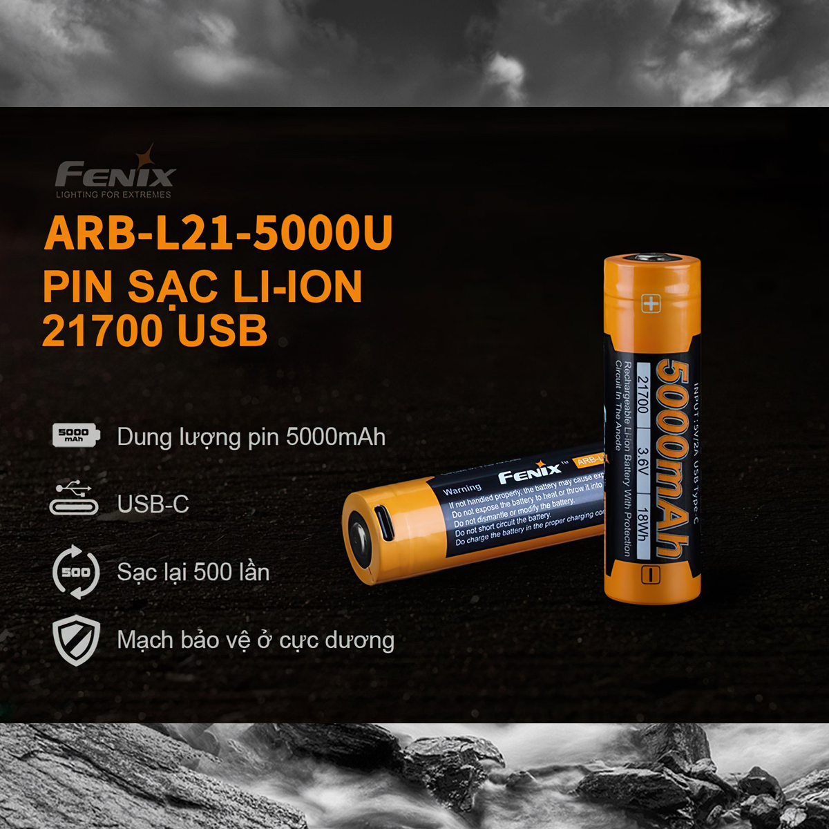 Fenix 21700 - Arb-L21-5000U Pin Sạc Tích Hợp Sạc Usb Cắm Trại