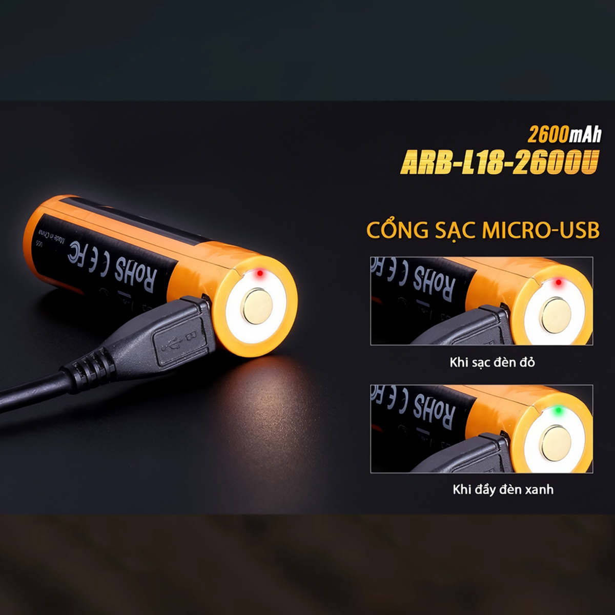 Fenix 1 Viên Pin Sạc 18650 - ARB - L18 - 2600U ( 2600 mAh - có tích hợp sạc Micro USB trên thân pin )