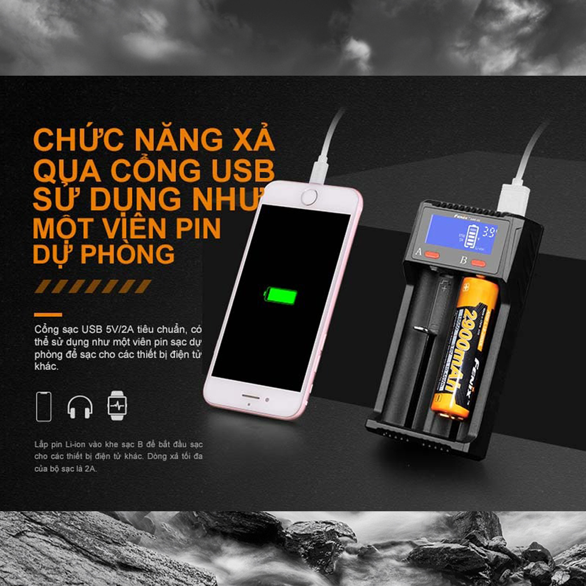 Fenix Are-A2 Sạc Pin Đôi Đa Năng Cắm Trại