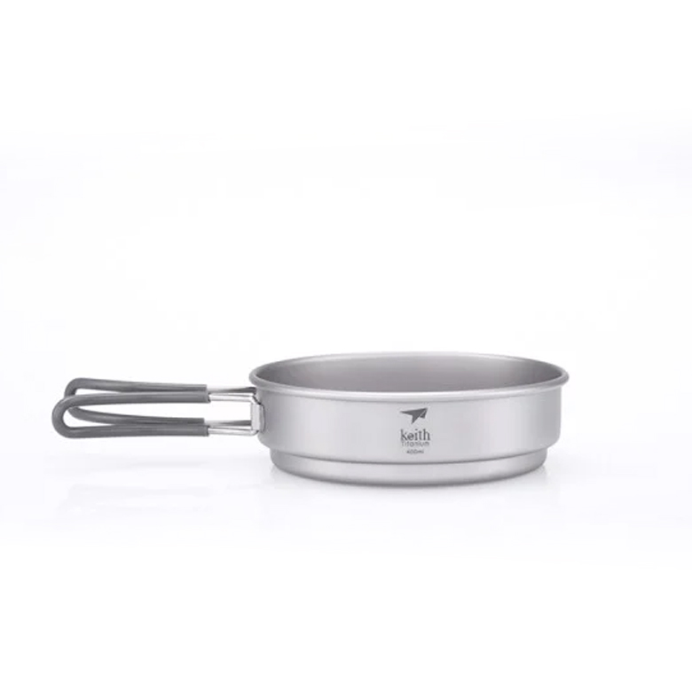 Chảo nồi thấp titanium có quai gập, nhìn ngang