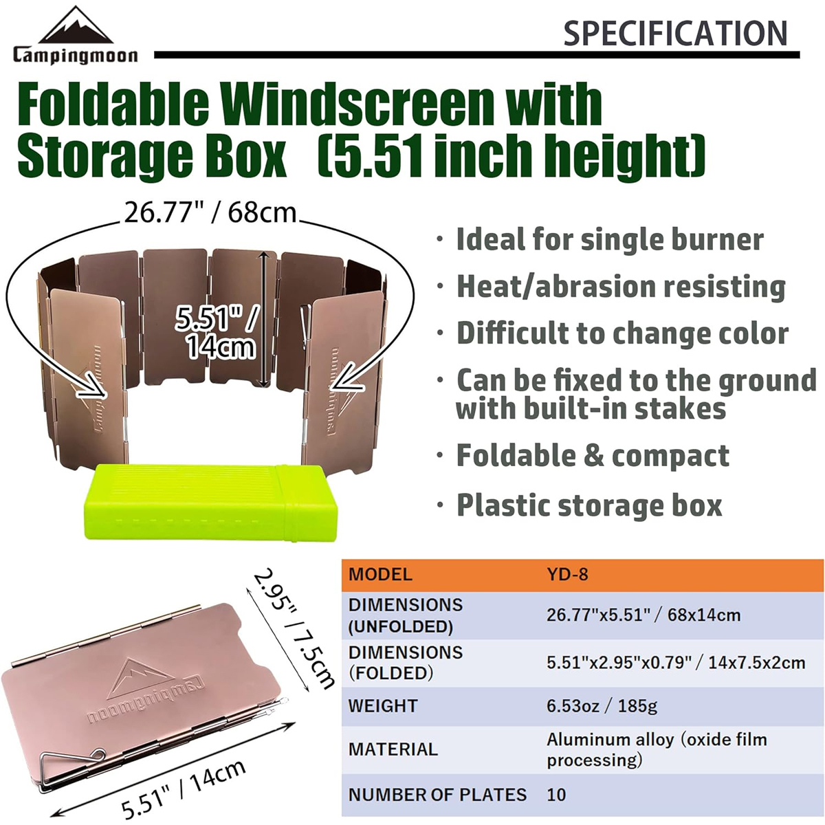 Campingmoon Yd-8 Tấm Chắn Gió Bếp Cắm Trại
