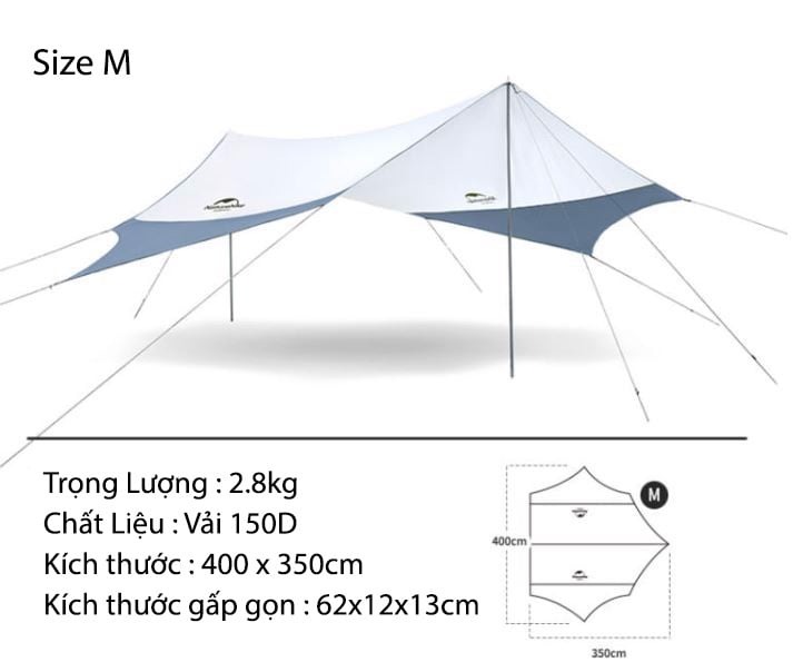 Tăng Cắm Trại Lục Giác NatureHike UPF50+ Hexagon tarp  with 2 poles NH16T012-S