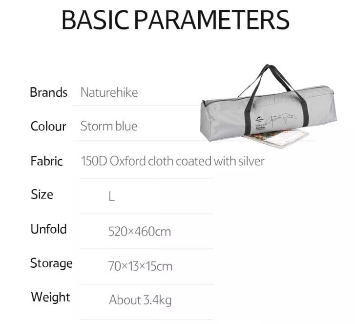 Tăng Cắm Trại Lục Giác NatureHike UPF50+ Hexagon tarp  with 2 poles NH16T012-S