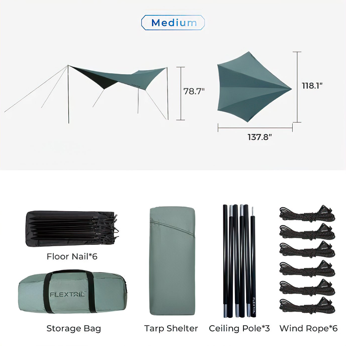 Flextail COZY TARP Tăng ngũ giác che nắng cắm trại dã ngoại cho 1 - 8 người