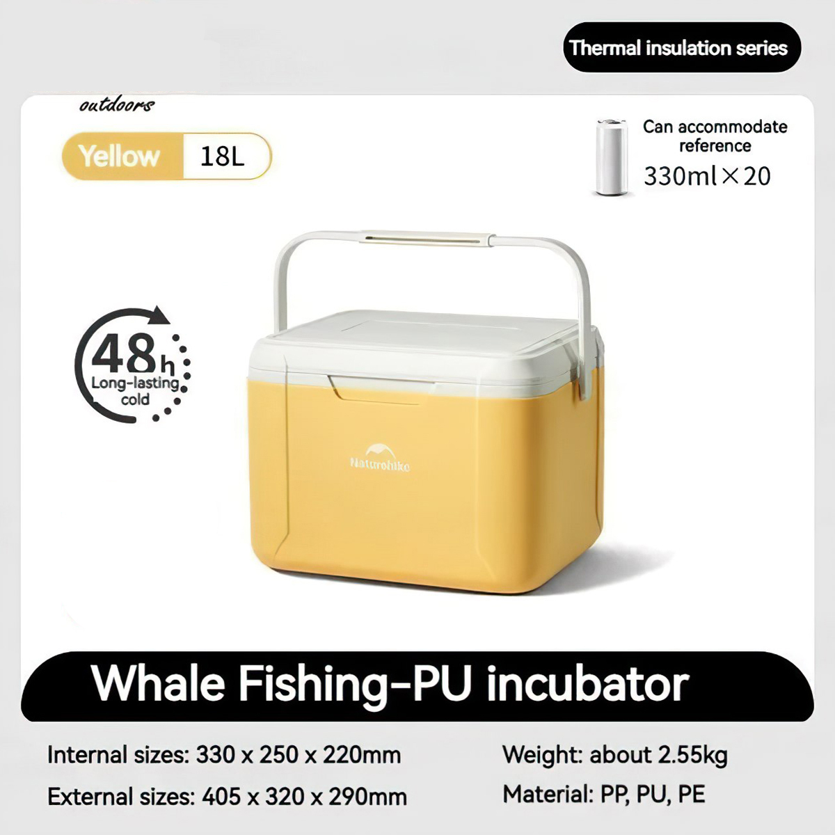 Thùng đá mini Naturehike 18L màu vàng đặt trên yên xe máy trước chuyến cắm trại