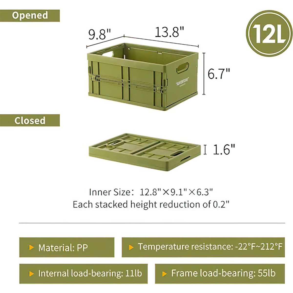 Shimoyama 12L Thùng Đựng Đồ Cắm Trại Xếp Gọn Không Nắp