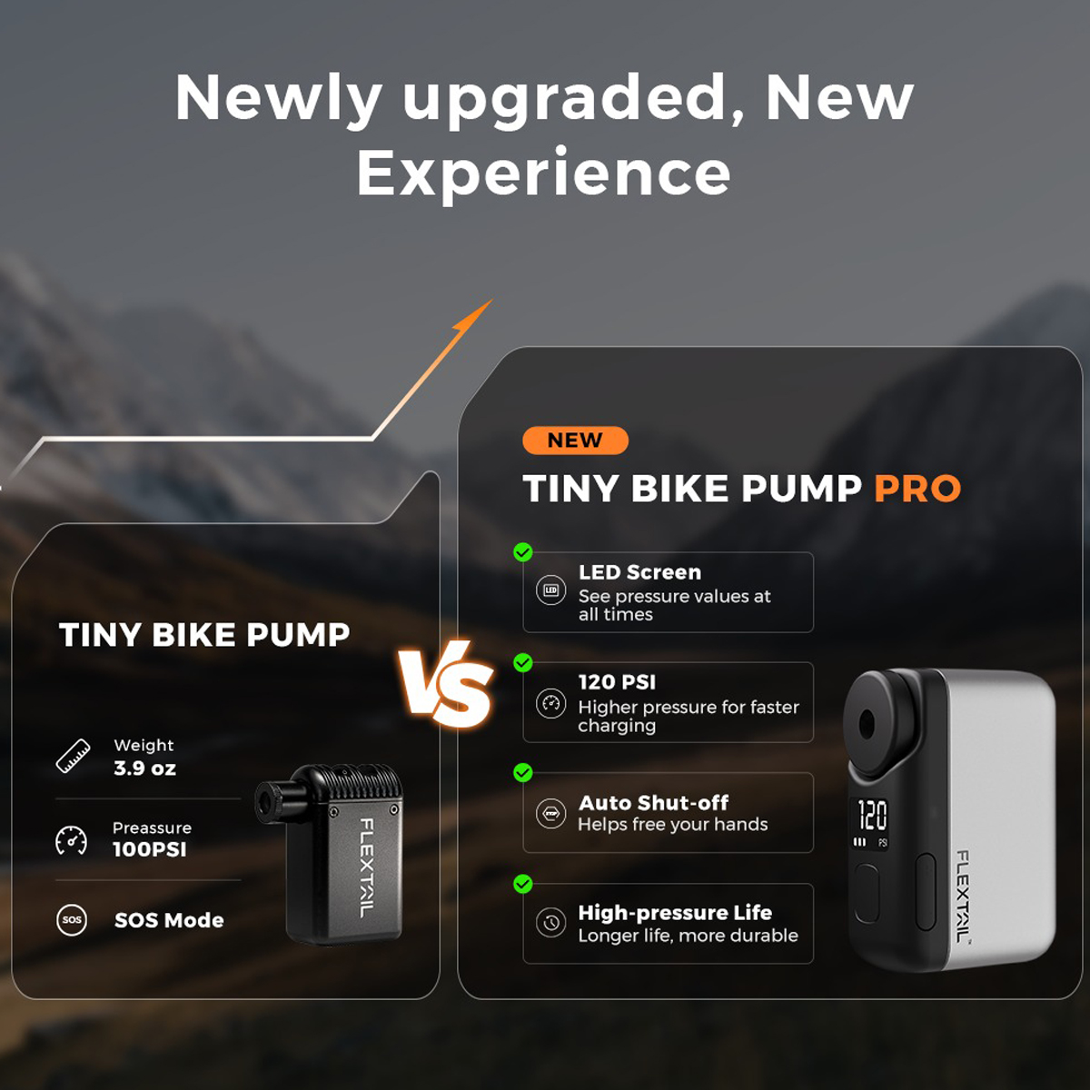 Flextail Tiny Bike Pump Pro – 120 PSI Bơm Xe Đạp Áp Suất Cao Có Màn Hình Led