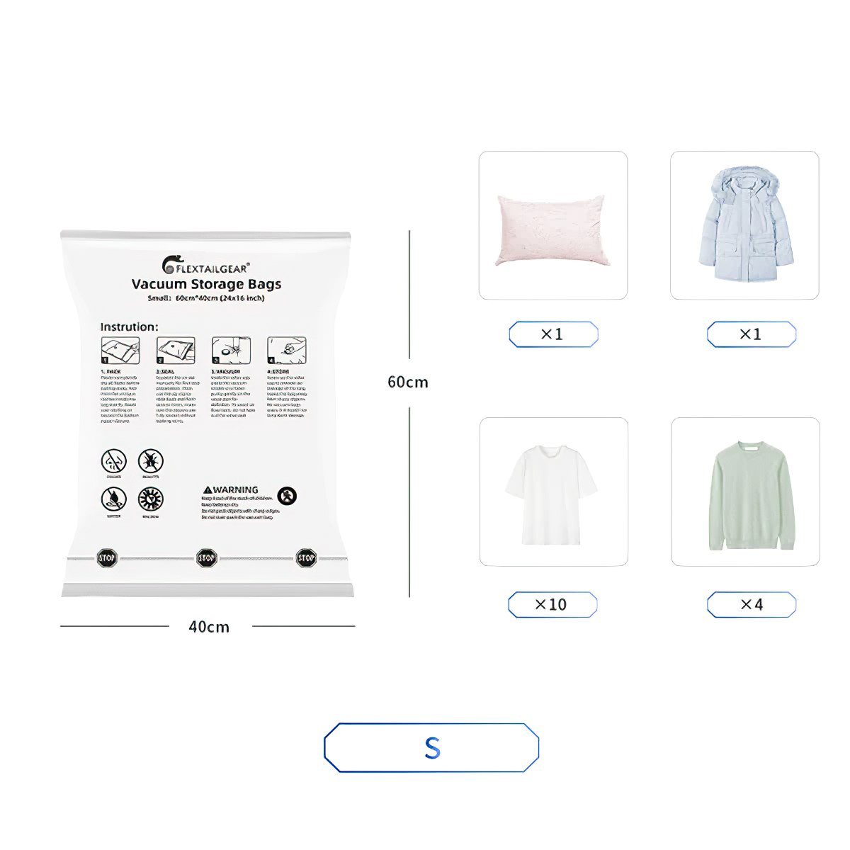 Flextail Vacuum Bag Set 4pcs (set 4 túi) Túi hút chân không