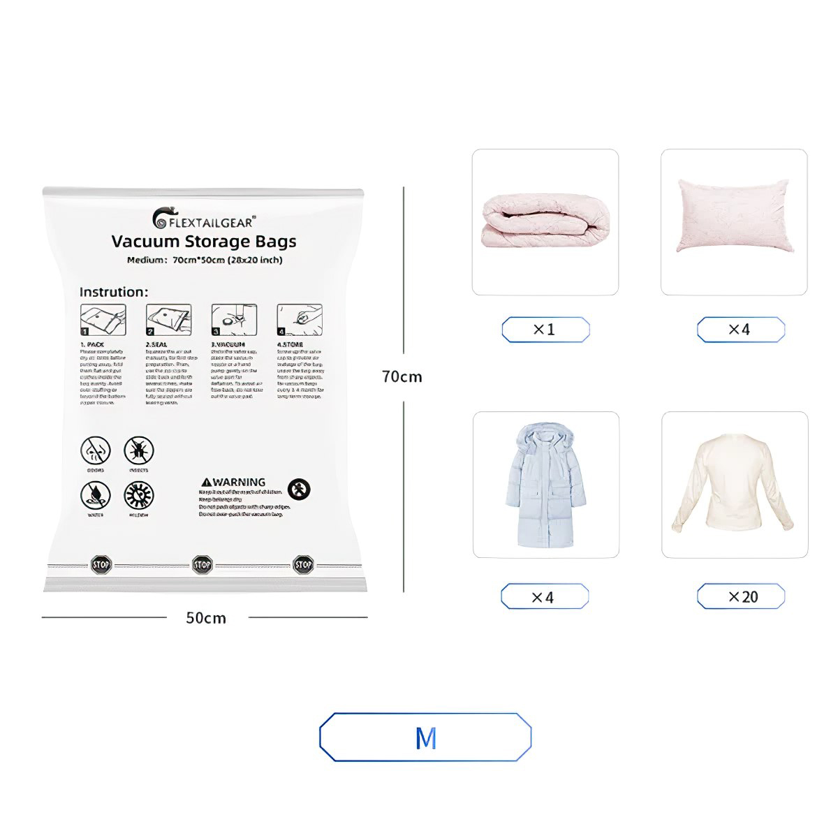 Flextail Vacuum Bag Set 4pcs (set 4 túi) Túi hút chân không