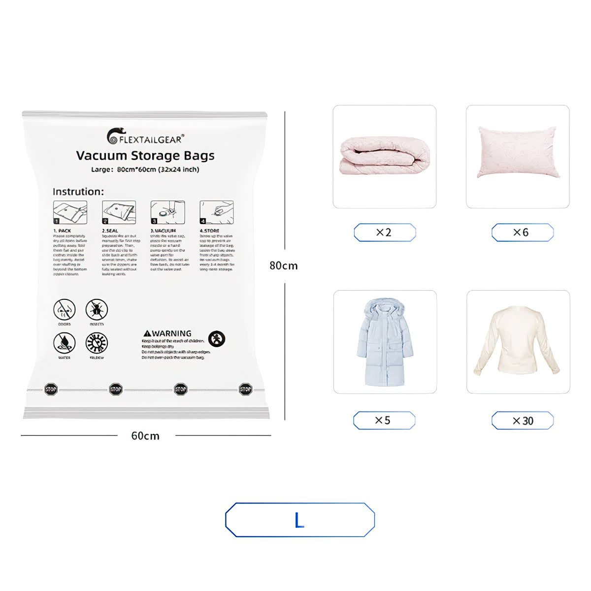 Flextail Vacuum Bag Set 4pcs (set 4 túi) Túi hút chân không