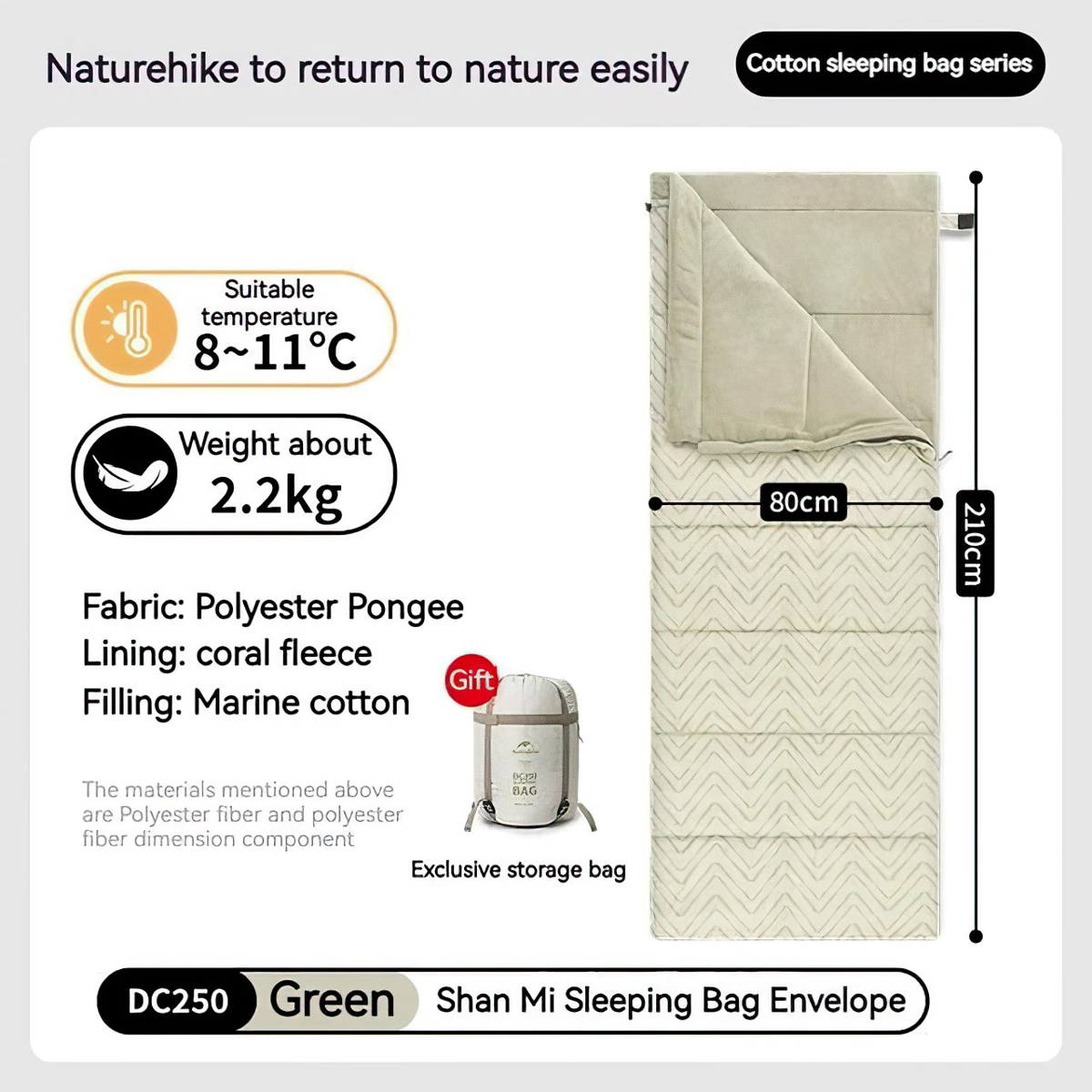 Naturehike CNK2300SD012 Túi Ngủ Cắm Trại Bông Lót Nhung Lông Cừu