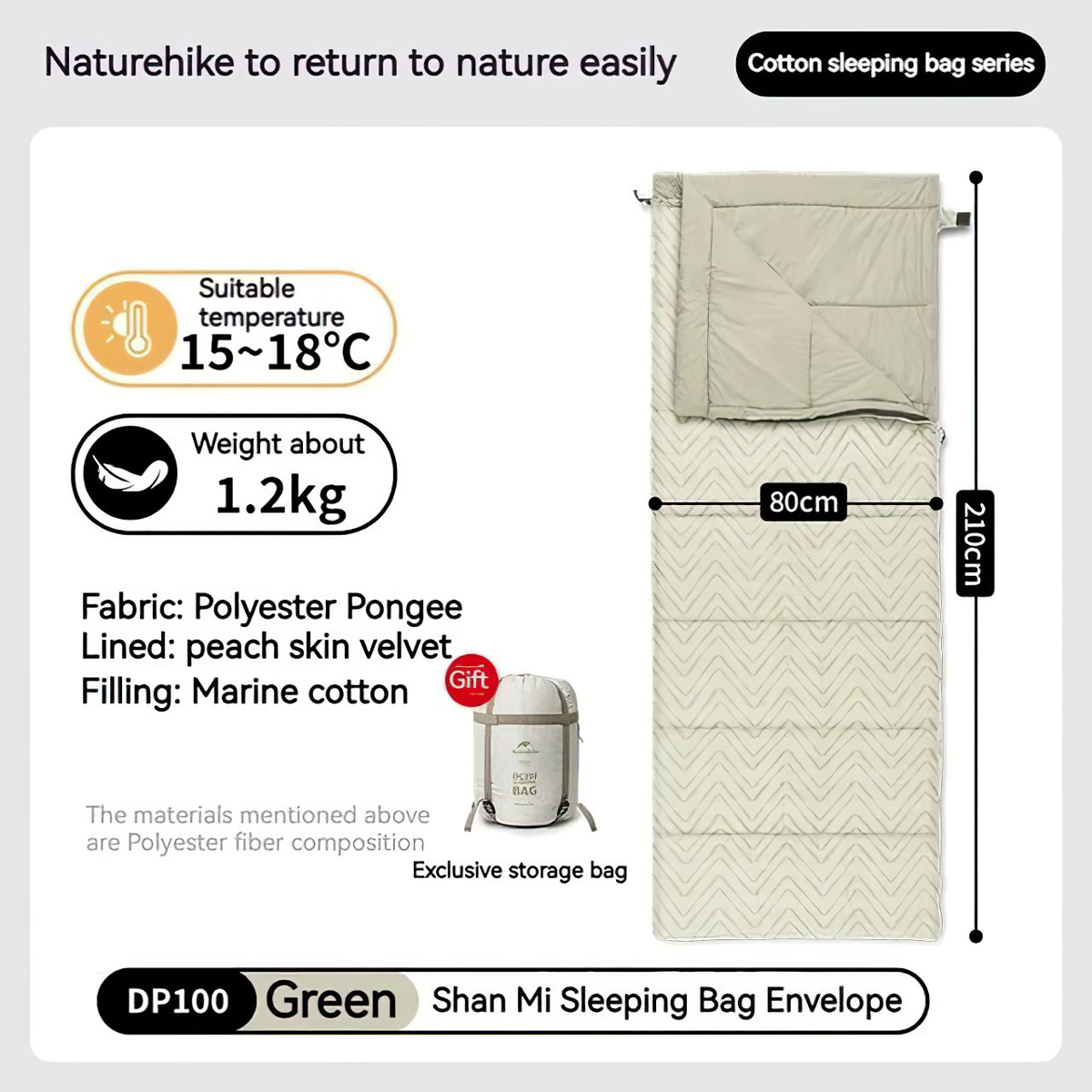 Naturehike CNK2300SD012 Túi Ngủ Cắm Trại Bông Lót Nhung Lông Cừu