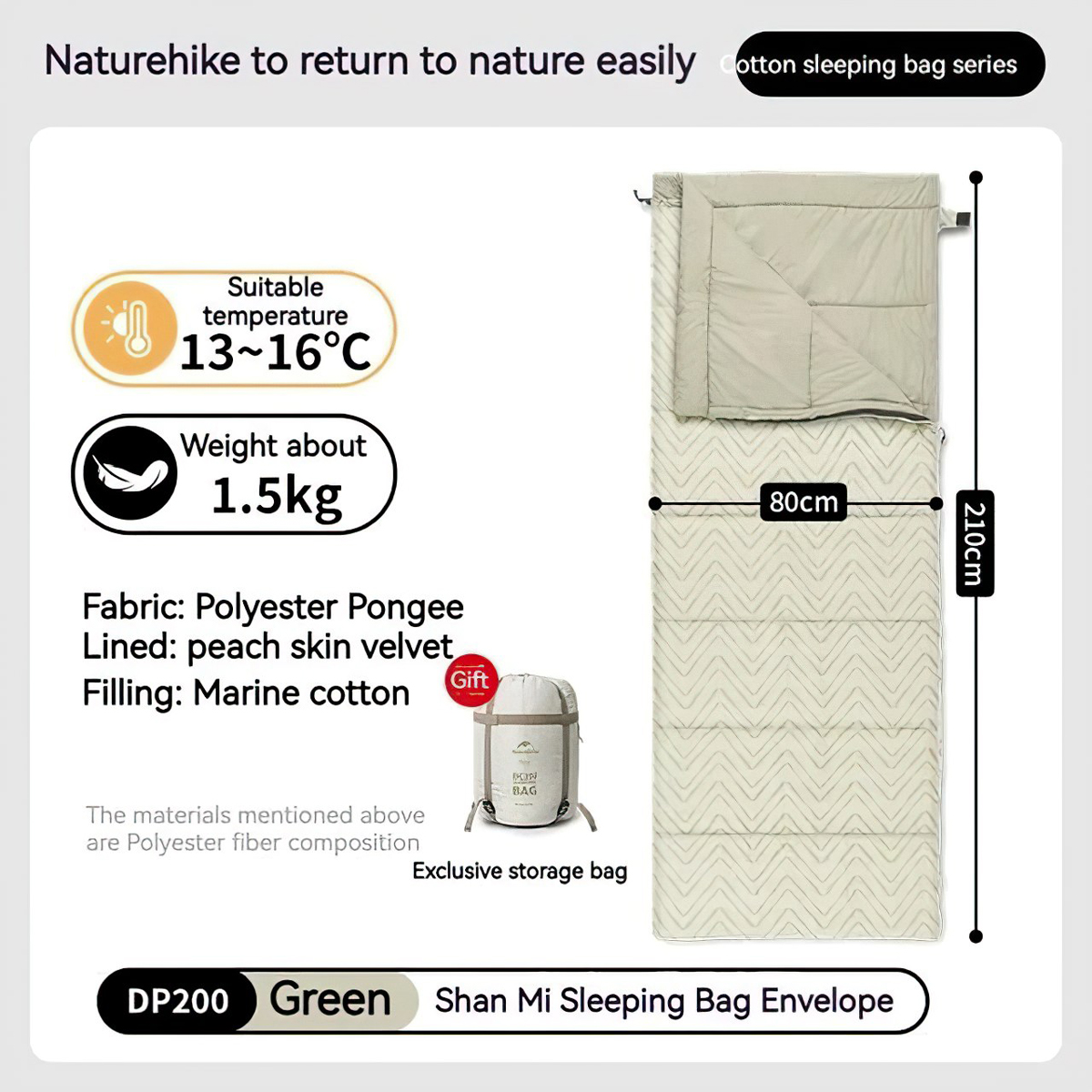 Naturehike CNK2300SD012 Túi Ngủ Cắm Trại Bông Lót Nhung Lông Cừu