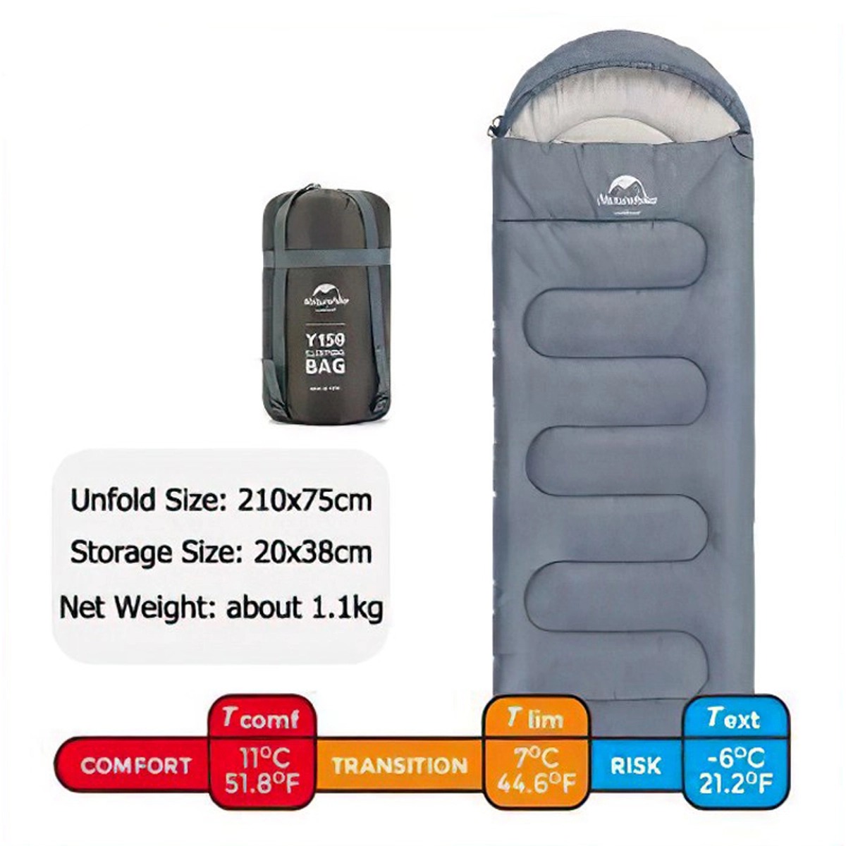 Naturehike NH21MSD08 Túi Ngủ Cắm Trại Có Nón Y150L