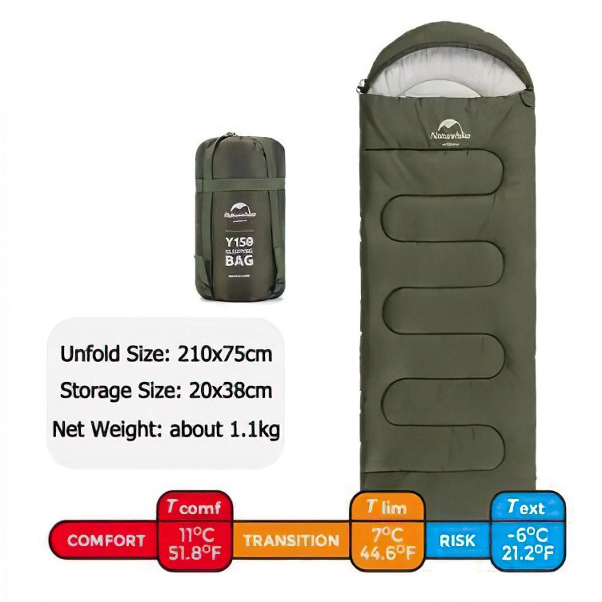 Naturehike NH21MSD08 Túi Ngủ Cắm Trại Có Nón Y150L
