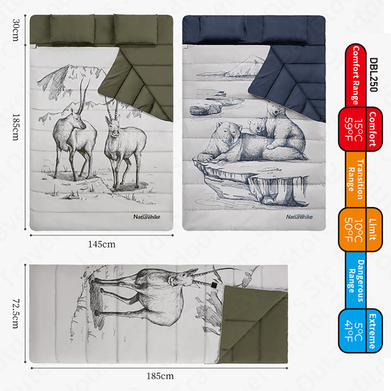 Naturehike Túi ngủ đôi cắm trại Thickened Cotton Warm