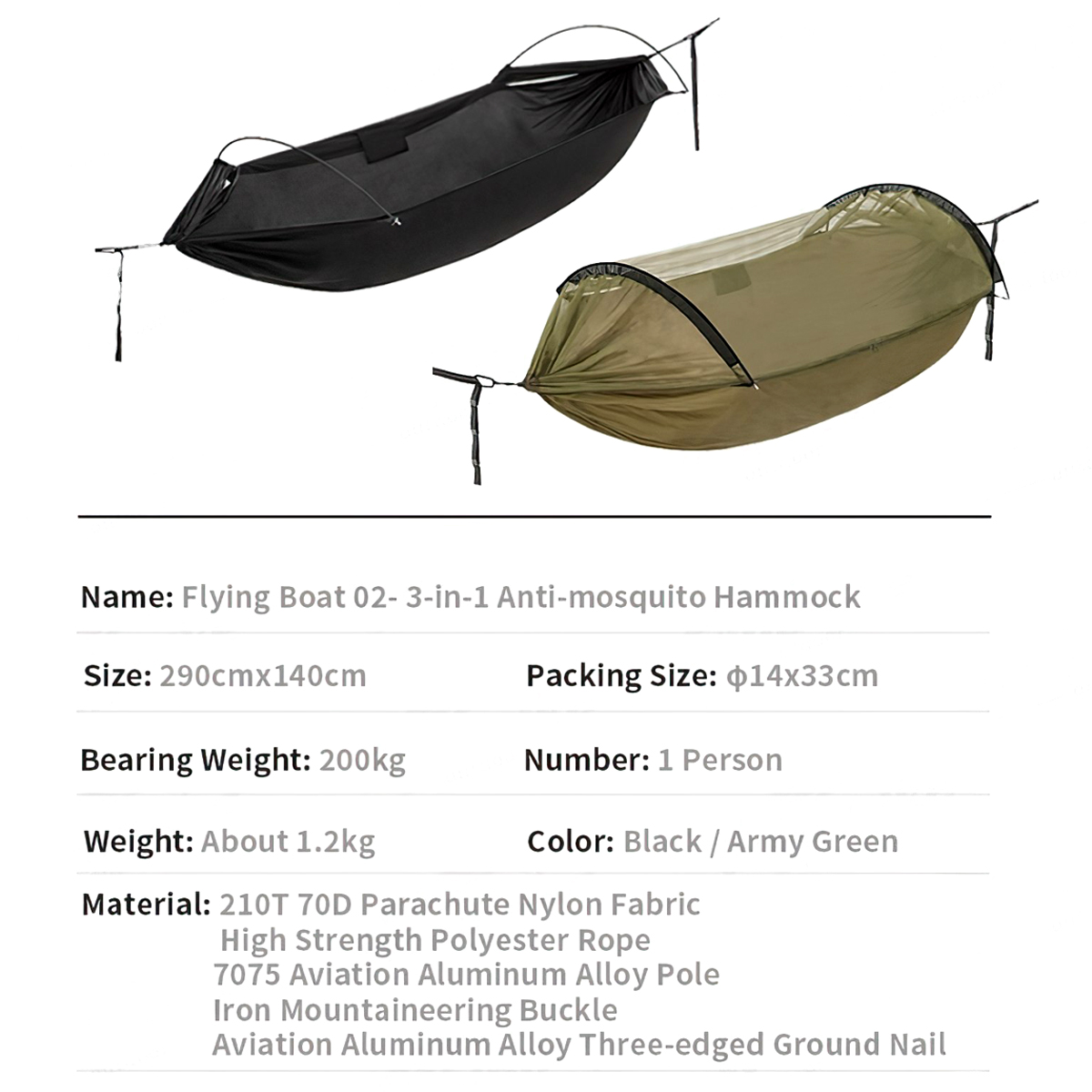 Naturehike CNH22HJ001 Võng Mùng Chống Muỗi Cắm Trại Du Lịch 3 Trong 1