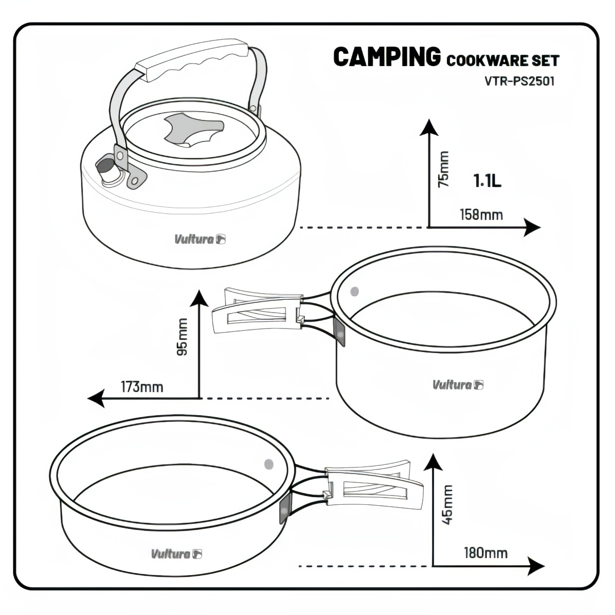 Vultura Bộ Nồi - Chảo - Ấm Nhôm Trekking Dã Ngoại Cắm Trại VTR-PS2501, VTR-PS2502