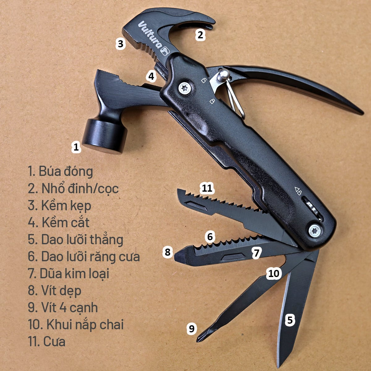 Vultura Búa Cắm Trại Dã Ngoại Kiêm Dụng Cụ Đa Năng MT2601