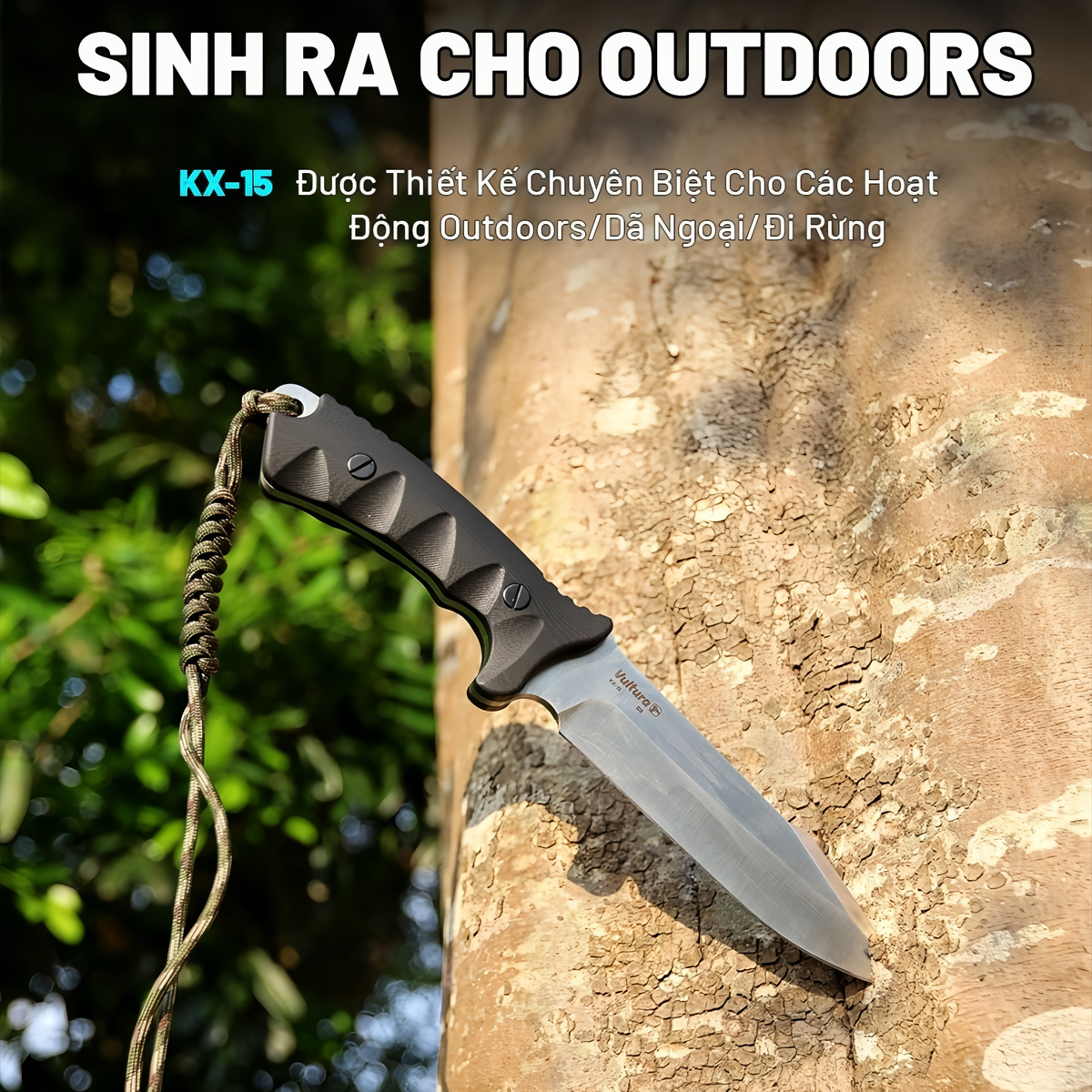 Vultura Dao Sinh Tồn Cắm Trại Outdoor full-tang thép D2-KX-15