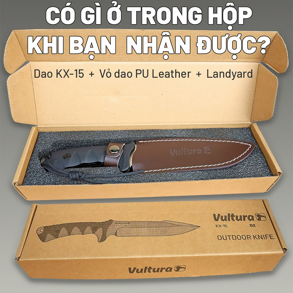 Vultura Dao Sinh Tồn Cắm Trại Outdoor full-tang thép D2-KX-15