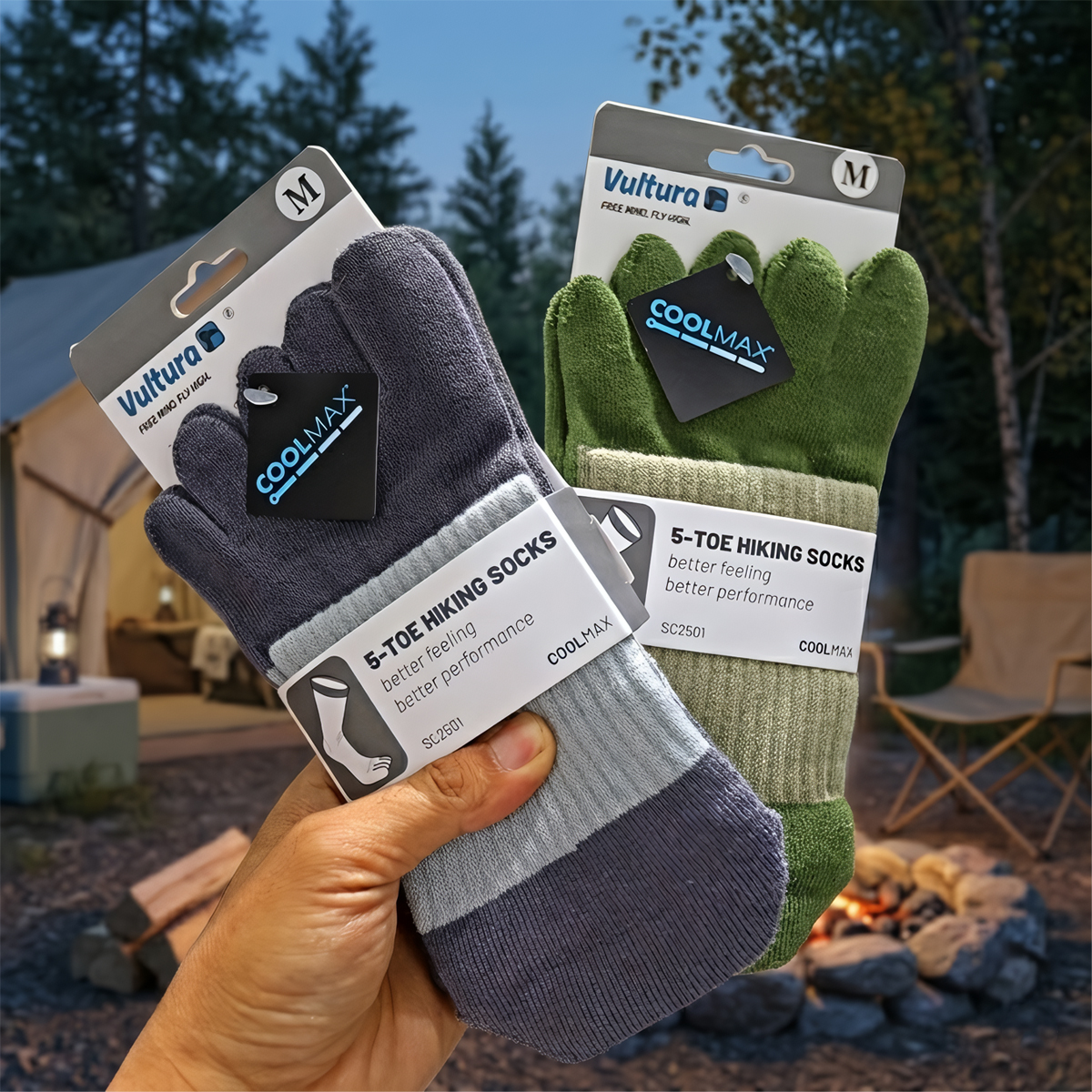 Vultura Vớ Trekking 5 Ngón Chân Coolmax Cổ Cao 5-toe Socks VTR-SC2501