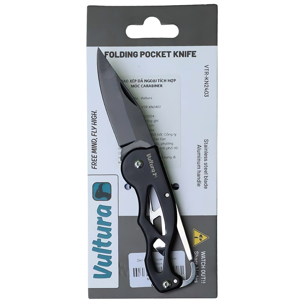 Vultura VTR-KN2403 Dao Xếp Cắm Trại Tích Hợp Móc Carabiner