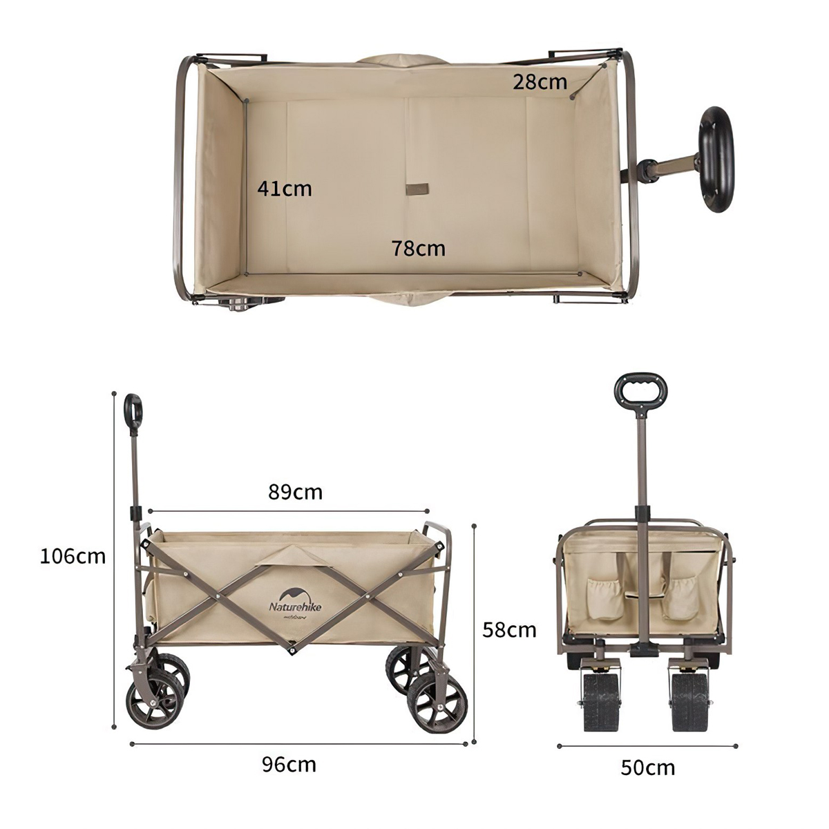 Naturehike NH19PJ001 Xe Kéo Đồ Đa Năng – Bánh lớn Cắm Trại Folding Trolley