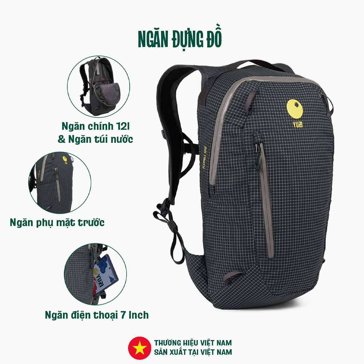 Yuzi Flexible YZ12 Balo leo núi trekking dung tích 12 lít Việt Nam