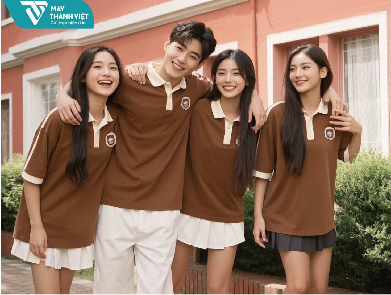 áo lớp màu nâu phối cổ be