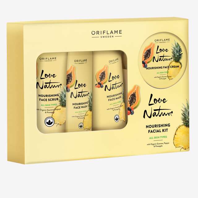 Bộ dưỡng da cấp ẩm Love Nature Nourishing Facial Kit with Organic Guarana Papaya and Pineapple – 4 sản phẩm - 42050 Oriflame