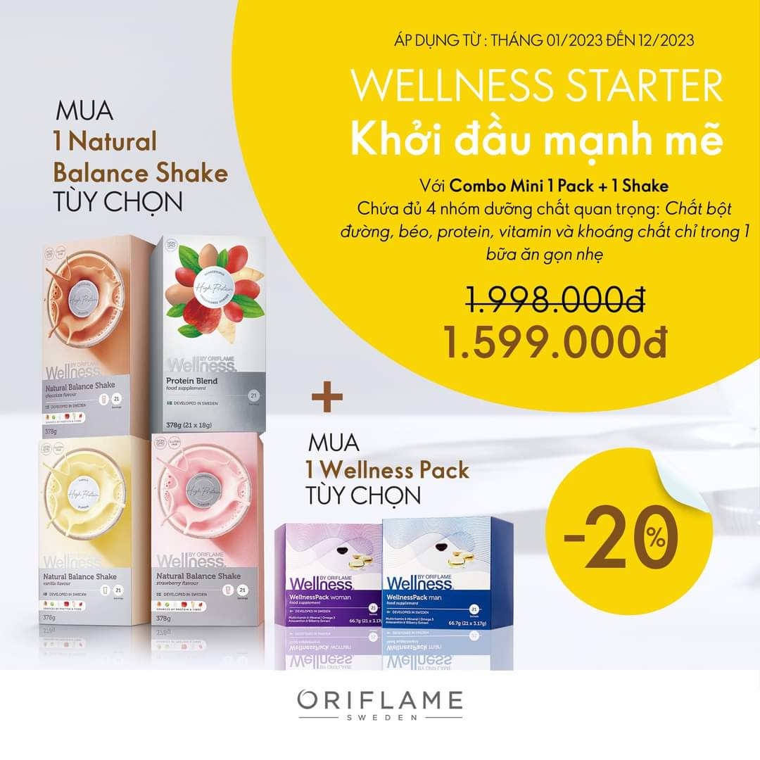 Combo 1 wellness pack + 1 wellness shake bất kỳ