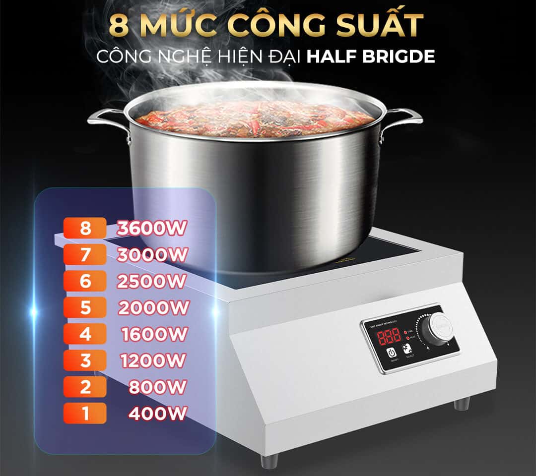 Bếp từ công nghiệp kocher CI-3600F với 8 mức công suất, công nghệ Half Bridge