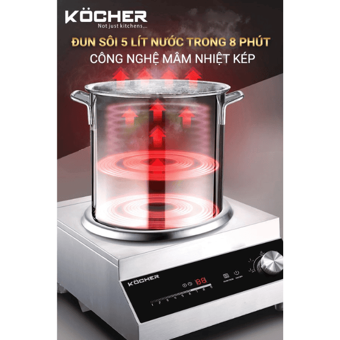 Bếp từ công nghiệp Kocher CI-3500C đun sôi 5 lít nước trong khoảng 8 phút