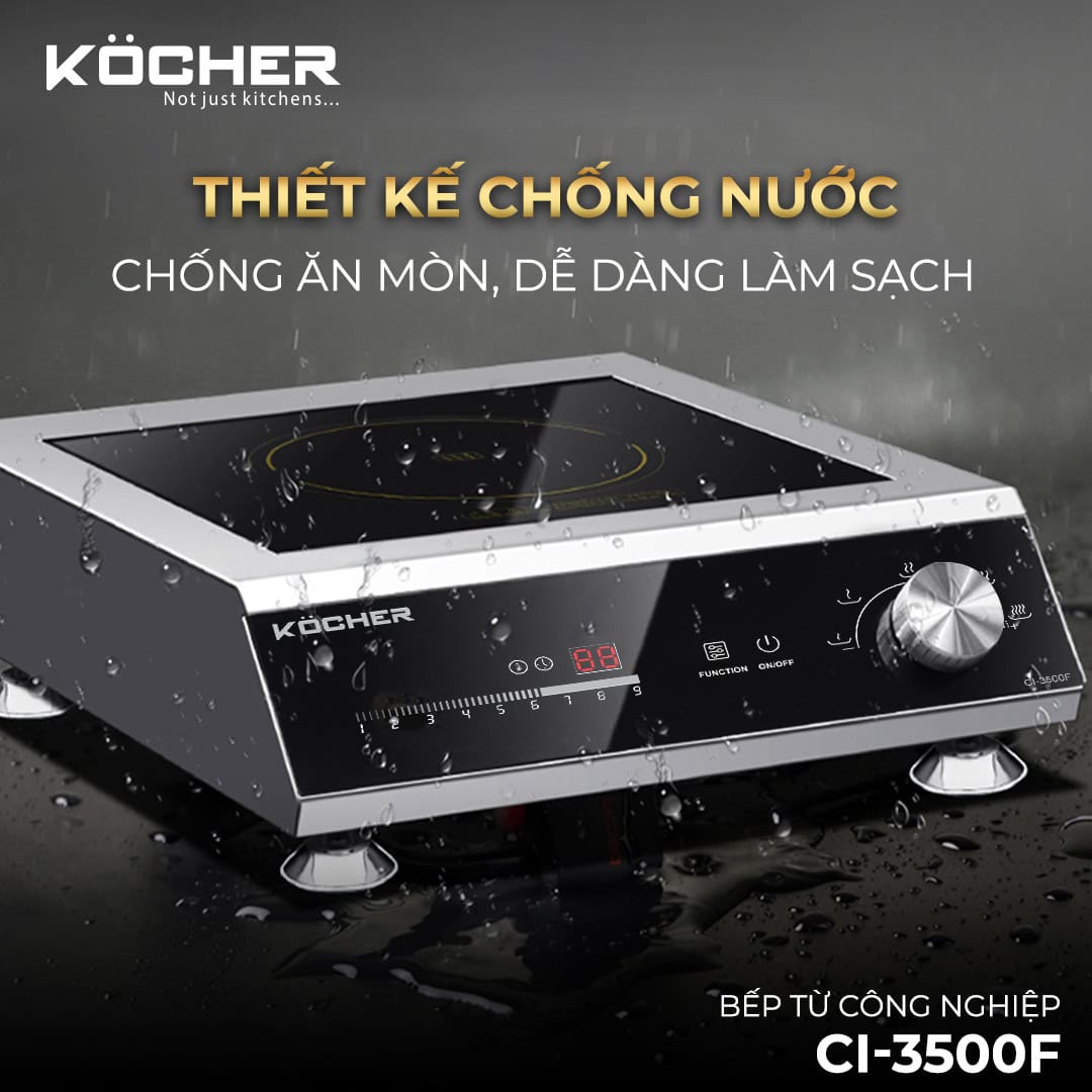 Bếp từ công nghiệp Kocher CI-3500F có mặt kính chịu lực, chống nước, chống ăn mòn, dễ dàng vệ sinh
