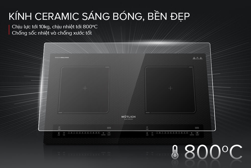 Bếp từ đôi Mutlich MIM6006 được trang bị kính Ceramic sáng bóng, bền đẹp