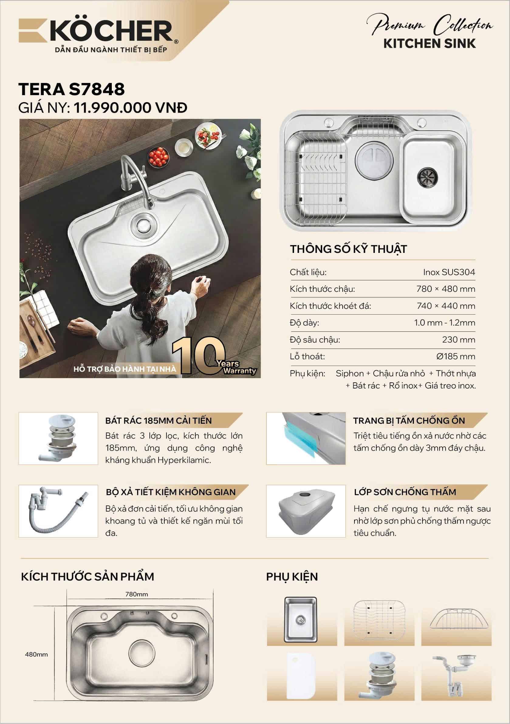 Thông tin chi tiết về chậu kocher Tera S7848
