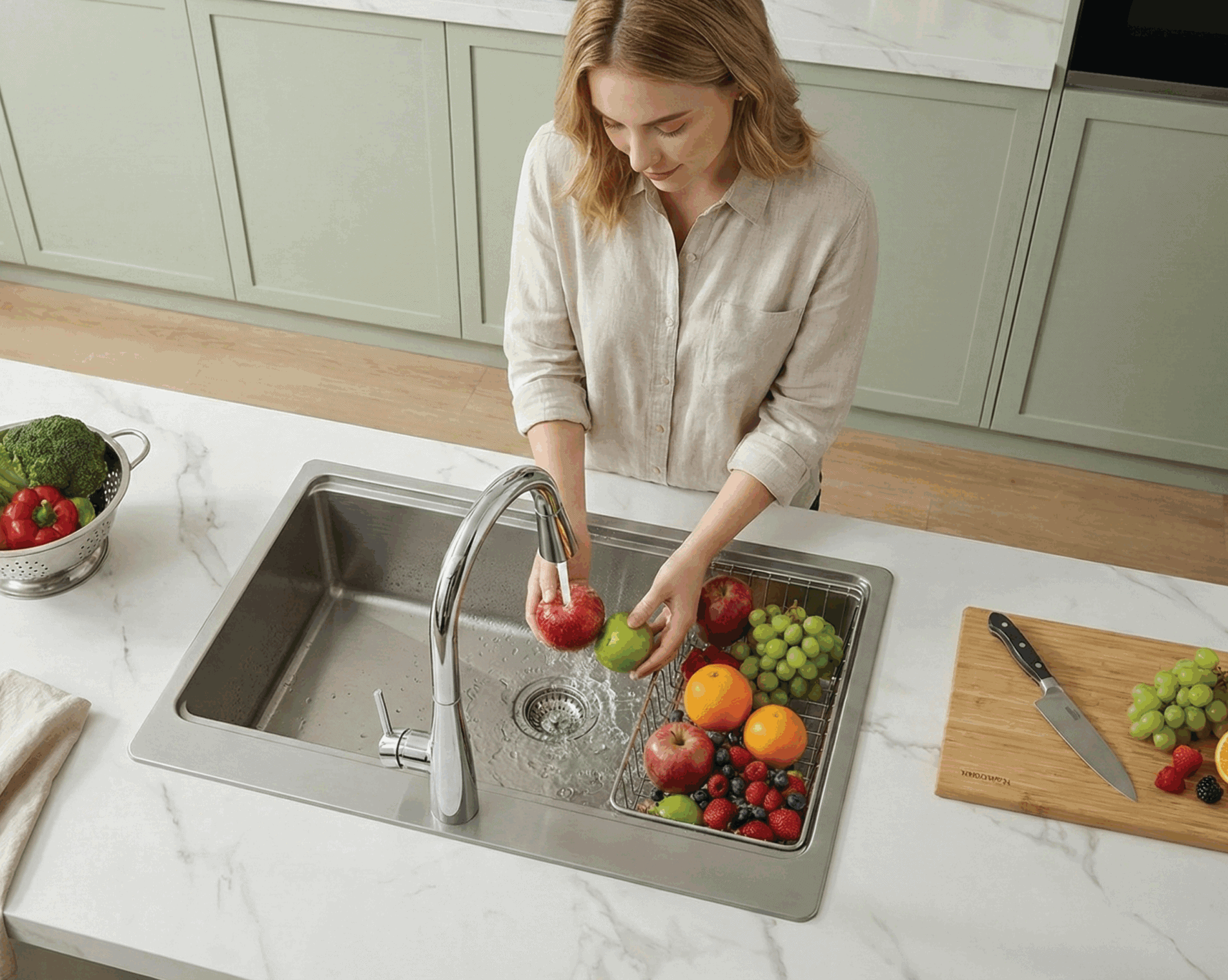 Chậu rửa chén Kocher Tera S7648 inox 304 cao cấp, thành dày 3.0mm