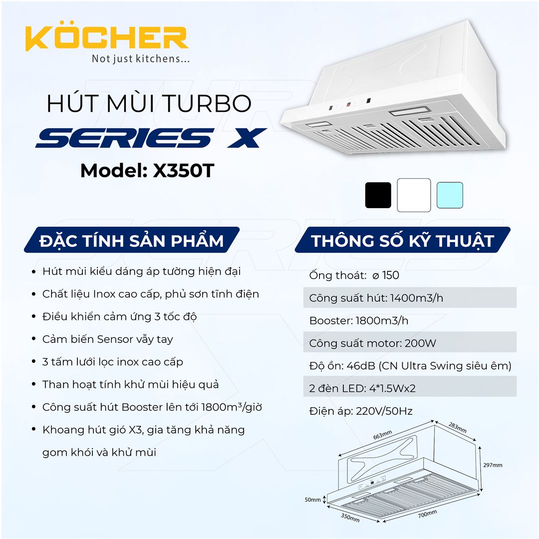 Thông tin chi tiết về máy hút mùi kocher turbo X-350T