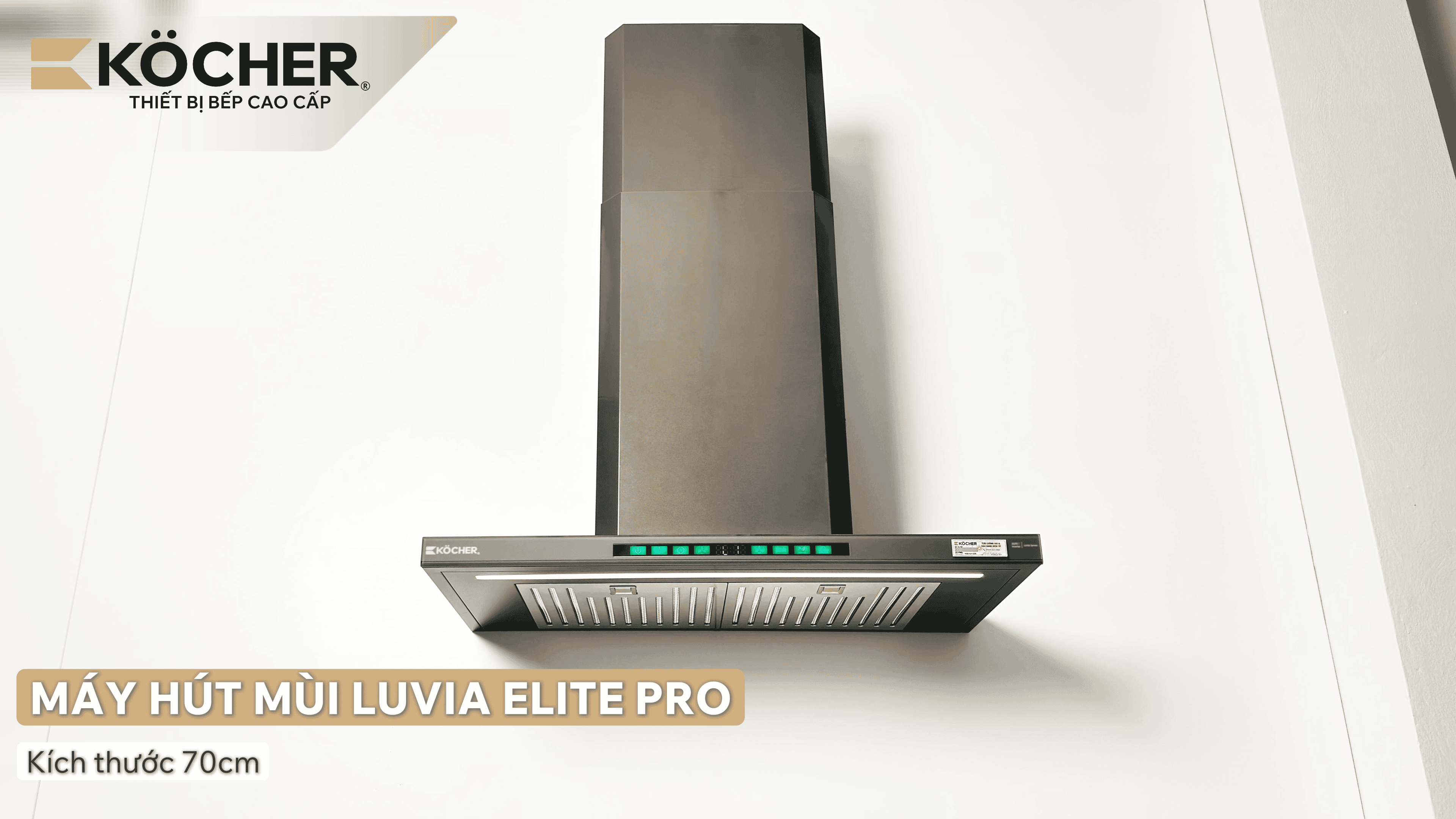 Máy hút mùi Kocher Luvia Elite Pro mặt kính Nano Matte Black Pearl siêu mỏng 3.5cm — MitaPlus TP.HCM