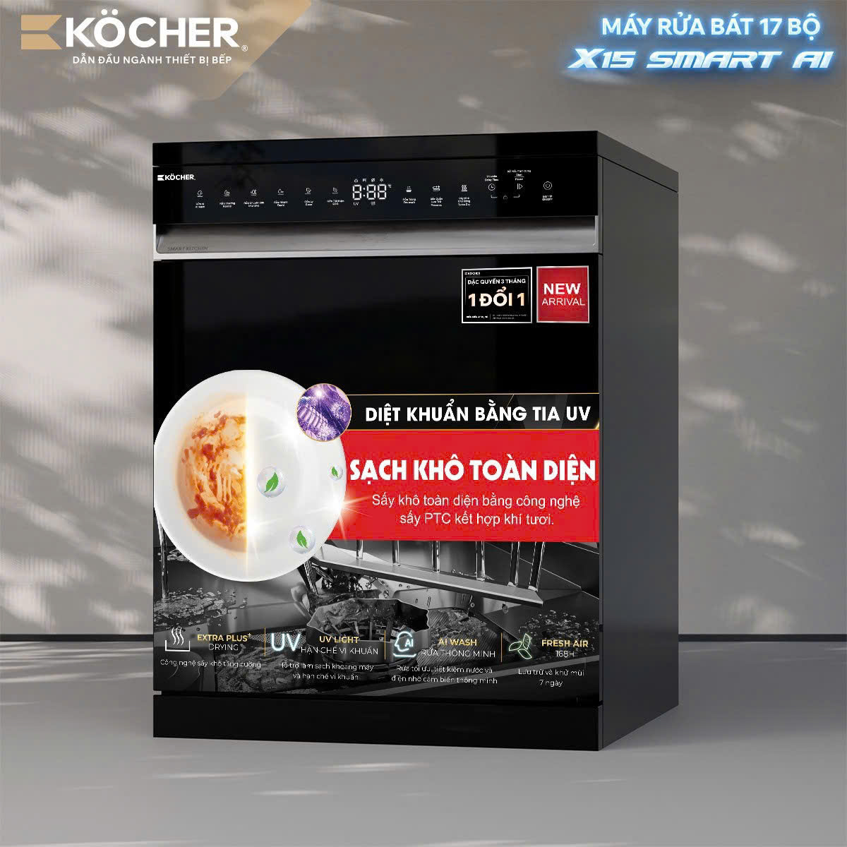 Máy rửa chén Kocher X15 Smart AI 17 bộ nhập khẩu nguyên chiếc từ Malaysia – lắp đặt tại TP.HCM