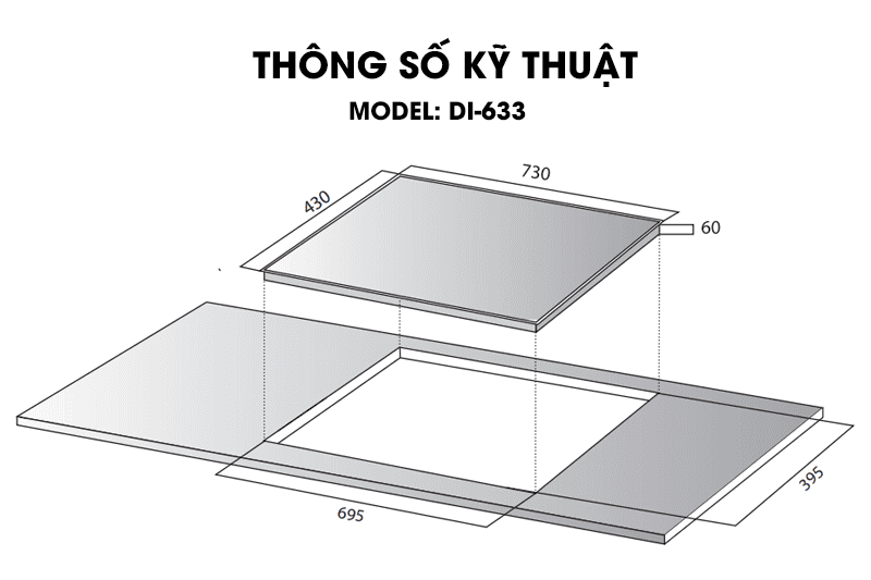 Bếp từ Kocher DI-633 kích thước khoét lỗ 695x395mm MitaPlus TP.HCM