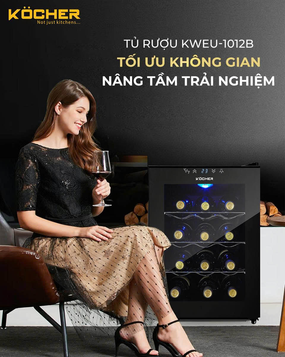 Tủ Rượu Vang Kocher KWEU-1012B Âm Tủ 12 Chai Cao Cấp: Sự Lựa Chọn Hoàn Hảo Cho Người Yêu Vang
