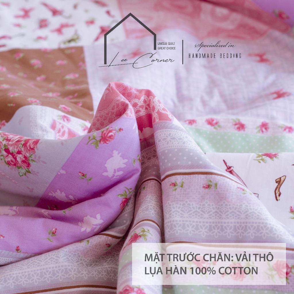 Chăn em bé, Chăn cho bé đi học LEE CORNER cao cấp, vải Thô lụa Hàn 100% cotton, chăn trẻ em