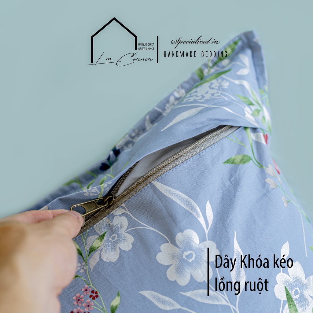 Bộ chăn gối 3 món Nhiều họa tiết LEE CORNER, vải Thô lụa Hàn 100% Cotton cao cấp, chăn hè thoáng mát