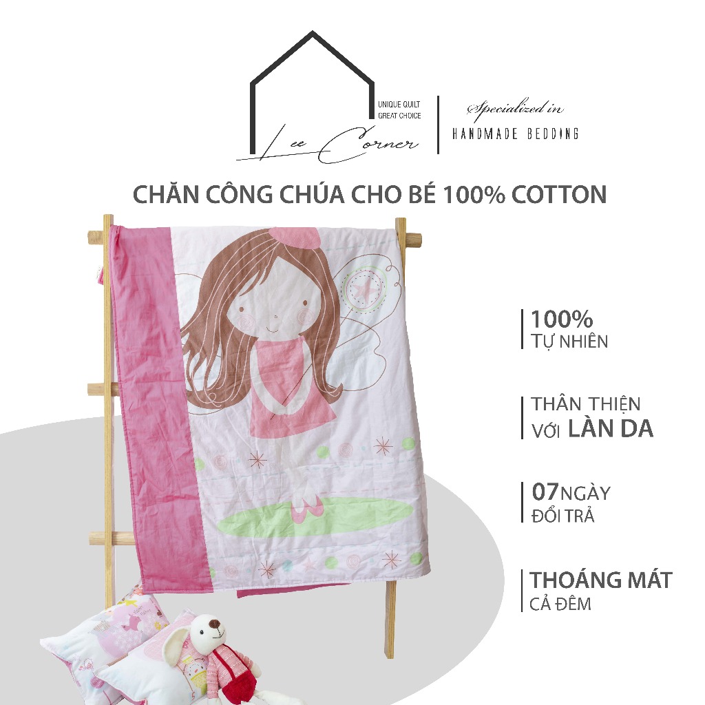 Chăn em bé, Chăn cho bé đi học LEE CORNER cao cấp, vải Thô lụa Hàn 100% cotton, chăn trẻ em